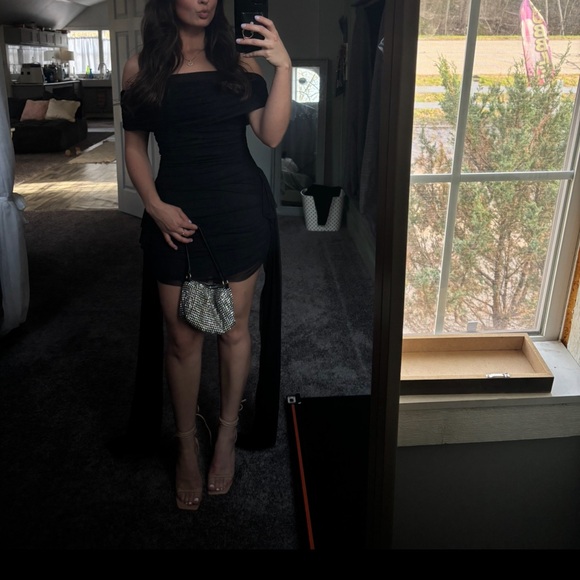 Showpo. Dresses & Skirts - Showpo Black Off Shoulder Ruched Mini Dress